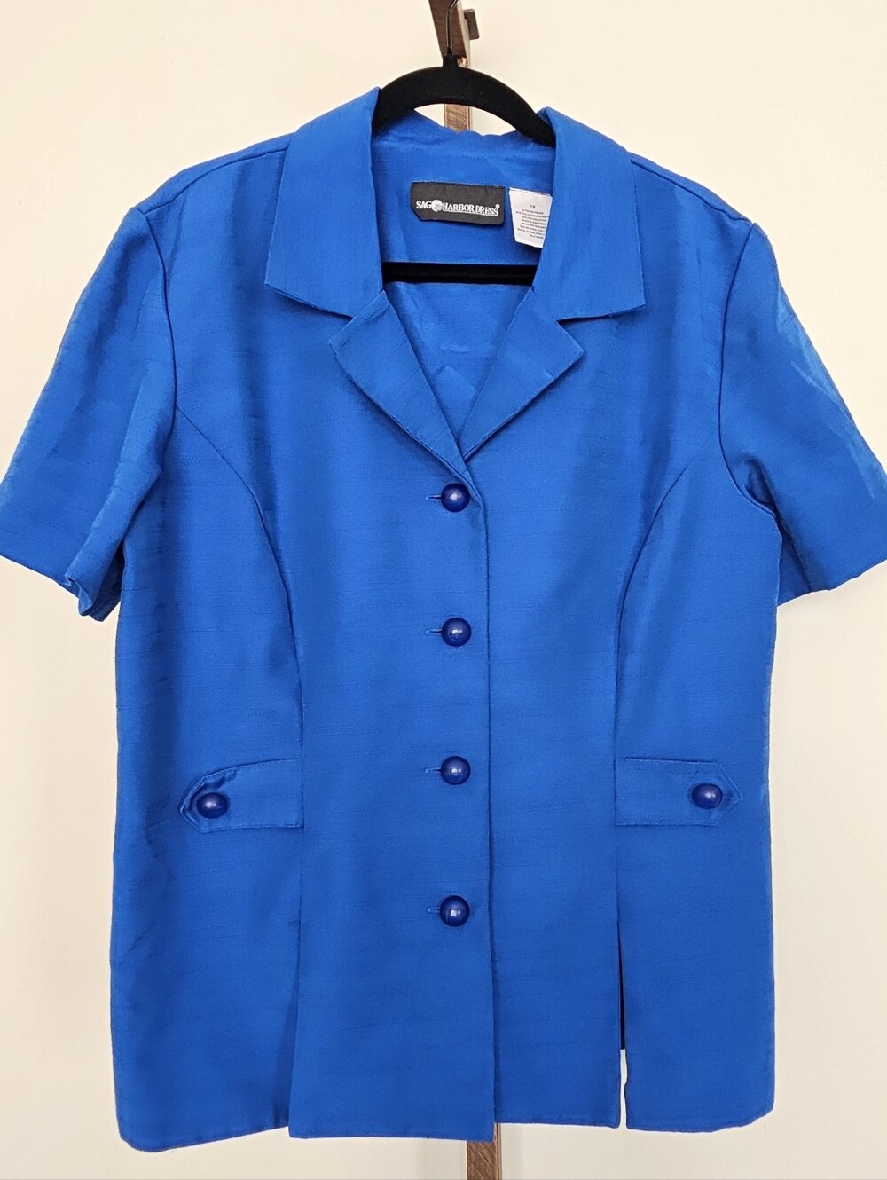 Sag Harbor Royal Blue Short-Sleeve Button Front Blazer Jacket